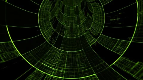 Seamless loop background with digital space tunnel made of morphing HUD elements Stock Footage 276976737