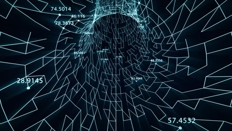 Seamless loop background with digital tunnel made of glowing blue grid Stock Footage 321360321