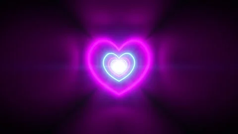 Seamless loop background with flying through the dark tunnel with neon hearts Stock Footage 254993678
