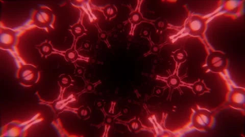 Seamless loop background with glowing red patterns creating dark tunnel Stock Footage 341413941