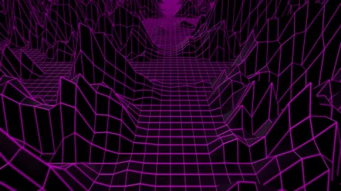 Seamless loop background with low poly landscape and glowing pink grid Stock Footage 280371375