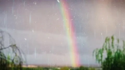 Seamless loop background.  Rainbow After Beautiful Rain. Rainbow in nature park. Stock Footage 193995716