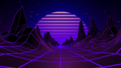 Seamless loop background with retro futuristic landscape in synthwave style Stock Footage 281543300