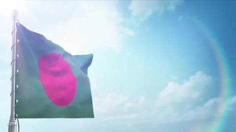 Seamless Loop Of Bangladesh Flag front view In sunset blue sky Stock Footage 296933833