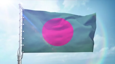 Seamless Loop Of Bangladesh Flag Side view In sunset blue sky Stock Footage 296933839