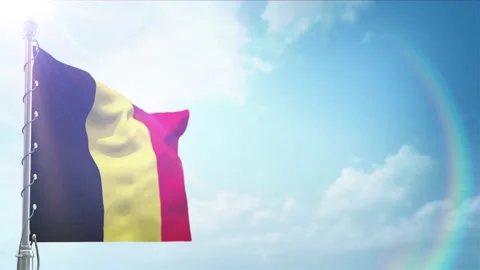 Seamless Loop Of Belgium Flag front view In sunset blue sky Stock Footage 296933852