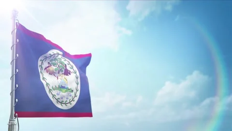 Seamless Loop Of Belize Flag front view In sunset blue sky Stock Footage 296933861
