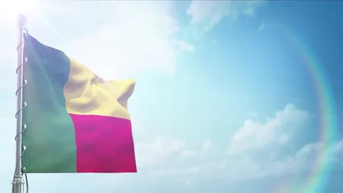 Seamless Loop Of Benin Flag front view In sunset blue sky Stock Footage 296933866