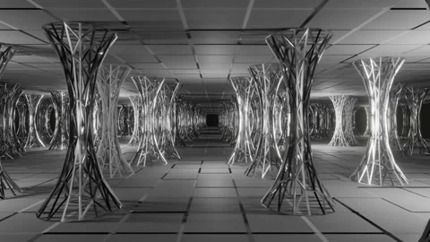 Seamless loop between beautiful sci-fi pillars room having bright white light. Stock Footage 146010508