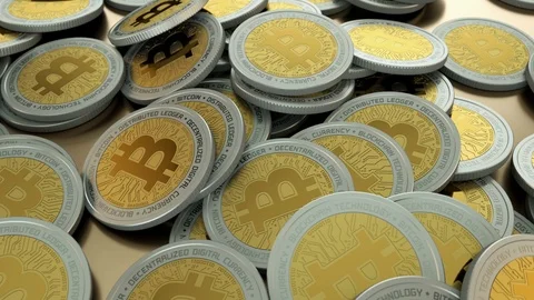 Seamless loop of Bitcoin crypto currency coin pile Stock Footage 88698232