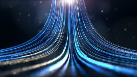 Seamless loop blue and gold futuristic particle beam stream, digital data flow. Stock Footage 160548774