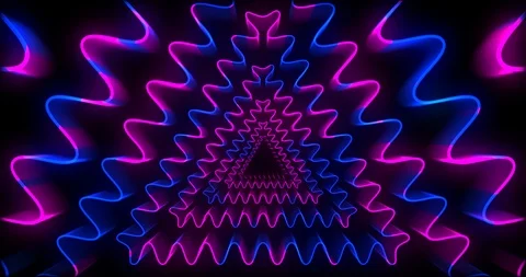 Seamless loop blue and pink neon sci-fi futuristic tunnel in wavy triangle form Stock Footage 124571226