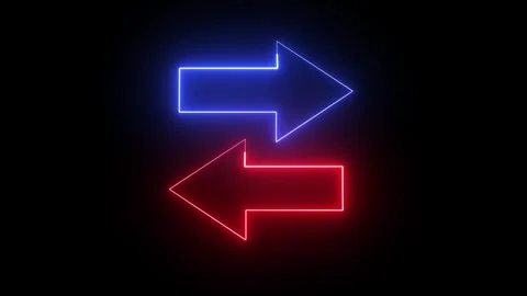 Seamless Loop Blue and Red Neon Exchange Arrows Animation on Dark Background Vídeos de archivo 311108174