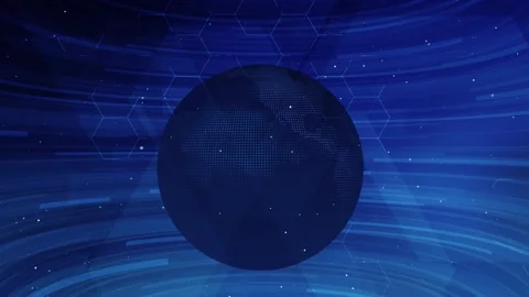 Seamless loop of a blue earth globe rotating in a futuristic abstract digital Video stock 321279664