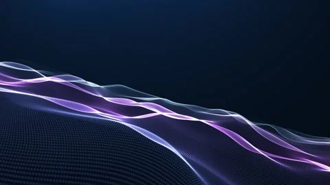 Seamless loop of blue purple particle data waves, futuristic technology lan.. Stock Footage 340143825