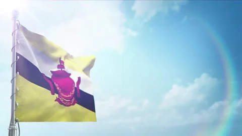 Seamless Loop Of Brunei Flag front view In sunset blue sky Stock Footage 296933947
