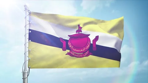 Seamless Loop Of Brunei Flag Side view In sunset blue sky Stock Footage 296933953