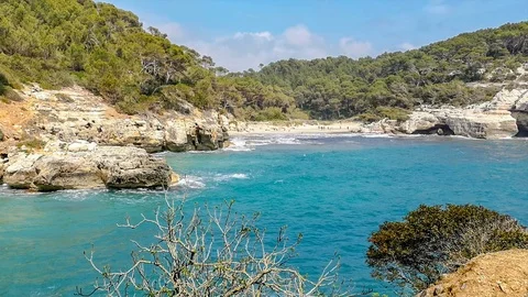 Seamless loop - Cala Mitjana beach in Menorca, Balearic islands, Spain Video stock 109161756