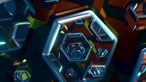 Seamless loop of a camera moving past glossy metallic honeycomb structures Stock-Footage 337809986