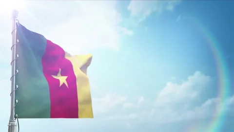 Seamless Loop Of Cameroon Flag front view In sunset blue sky Stock Footage 296934294