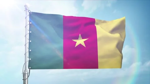 Seamless Loop Of Cameroon Flag Side view In sunset blue sky Stock Footage 296934296