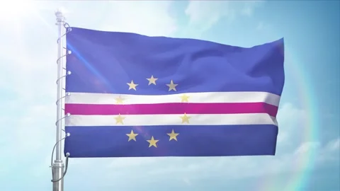 Seamless Loop Of Capeverde Flag Side view In sunset blue sky Stock Footage 296934306