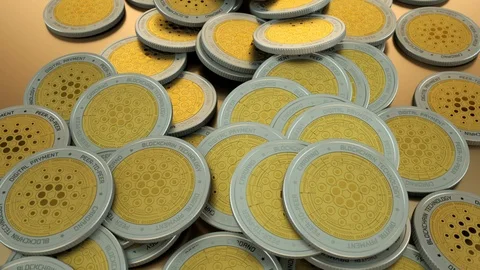 Seamless loop of Cardano crypto currency coin pile Stock Footage 89804020