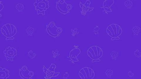 Seamless loop of cartoon animals and flowers on purple background Stock Footage 328563863