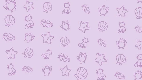 Seamless loop of cartoon sea creatures and objects on pastel purple backgroun 스톡 동영상 328564634