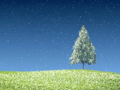 Seamless loop, Christmas tree, green grass with falling snowflakes. Stock Footage 80776296
