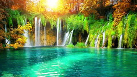 Seamless Loop Cinemagraph video of waterfall landscape in Plitvice Lakes Croatia Video stock 158057865