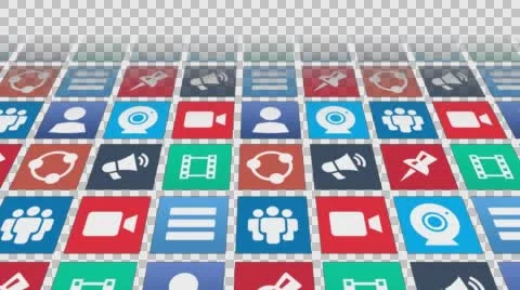 Seamless Loop of Conceptual Social Media Icons fading in (with Alpha Channel) Stock Footage 60947710