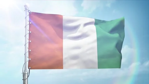Seamless Loop Of Cute dlvoire Flag Side view In sunset blue sky Stock Footage 296934720
