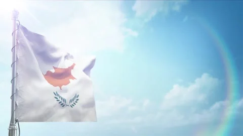 Seamless Loop Of Cyprus Flag front view In sunset blue sky Stock Footage 296934721