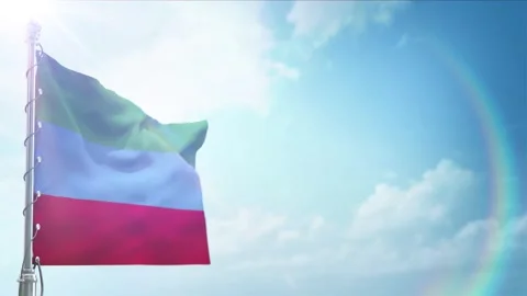 Seamless Loop Of Dagestan Flag front view In sunset blue sky Stock Footage 296934731