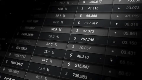 Seamless loop of dark trading spreadsheet with dollar values 스톡 동영상 322018012