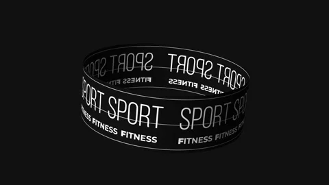 Seamless loop design, Spinning metallic ring rotating with bold white fitness Stock Footage 315598566