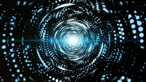 Seamless loop, digital abstract white blue tunnel with lights particles. Stock Footage 98437614