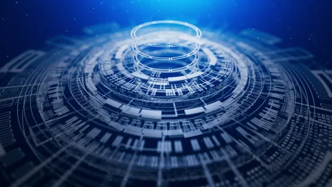 Seamless loop of digital dashboard with abstract circuits. Looping animation. Stock Footage 315971658