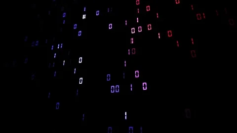 Seamless loop digital technology blue red binary code data on black backgrou 스톡 동영상 345683927