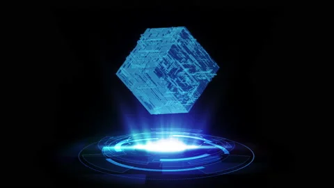 Seamless Loop Digital Technology Futuristic Circuit Box Chain Cube Hologram H Video stock 207289614