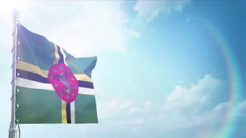 Seamless Loop Of Dominica Flag front view In sunset blue sky Stock Footage 296934738