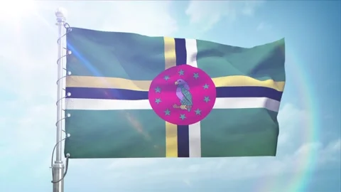 Seamless Loop Of Dominica Flag Side view In sunset blue sky Stock Footage 296934742