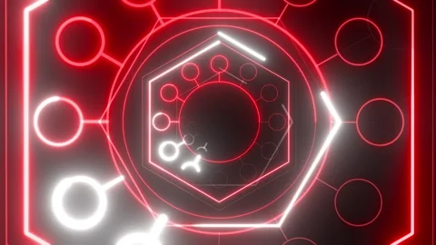 Seamless loop of dynamic neon geometries intertwining, perfect for music videos Stock Footage 248829277
