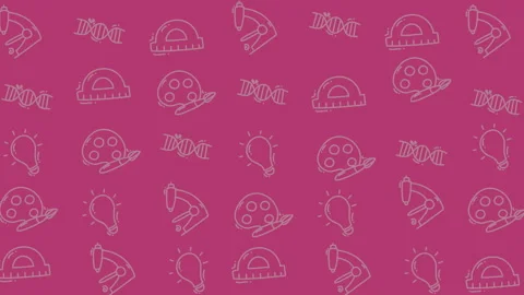 Seamless loop of education icons on pink background, science and art symbol.. Stock Footage 328565250