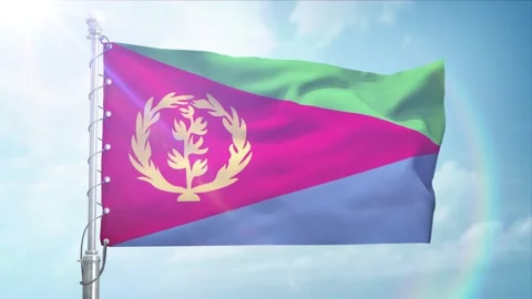 Seamless Loop Of Eritrea Flag Side view In sunset blue sky Stock Footage 296934774