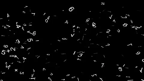 Seamless Loop of Falling and Rotating White Math Numbers and Symbols on Black Stock Footage 342352849