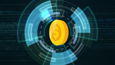Seamless Loop Fast Binary Code Business Economy  2D Coin Rotation 360 Degre.. Stock Footage 302985588
