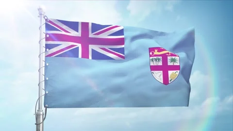 Seamless Loop Of Fiji Flag Side view In sunset blue sky Stock Footage 296934797