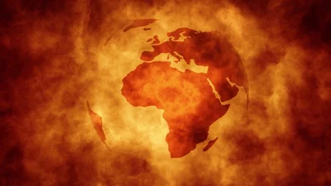 Seamless loop fire flames and earth globe planet rotation background Video stock 340237899